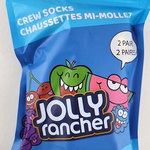 Jolly Rancher 2 Pairs Men's Crew Socks Blue Candy Print Shoe Size 8  - 12 - Picture 2 of 4